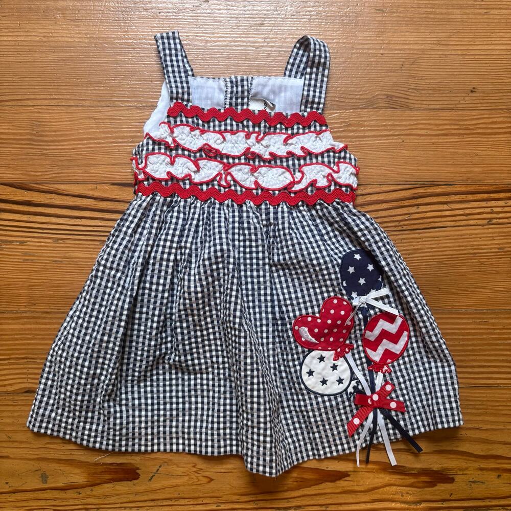 Rare Editions blue checkered American balloon‎ sleeveless baby dress SIZE 12M